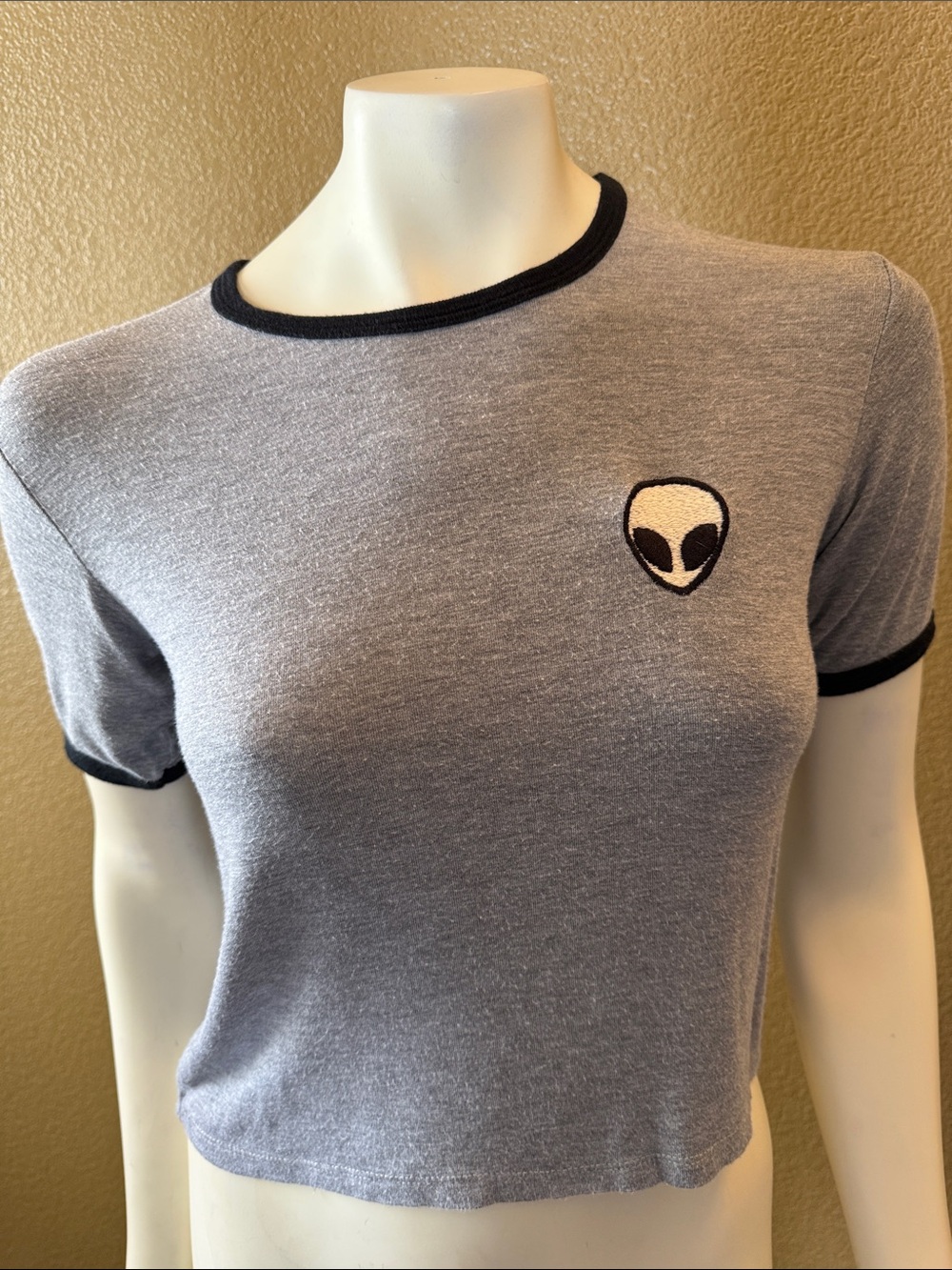 Brandy Melville Gray Ringer Crop Top with Alien Patch